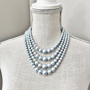 Vintage Mid-Century Blue Beaded 4-Strand Necklace